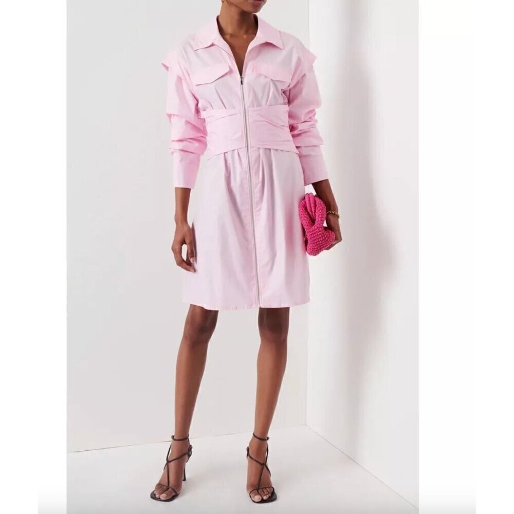 DEREK LAM 10 CROSBY Skylar Zipper Shirt Dress Pale Pink Woens Size 6